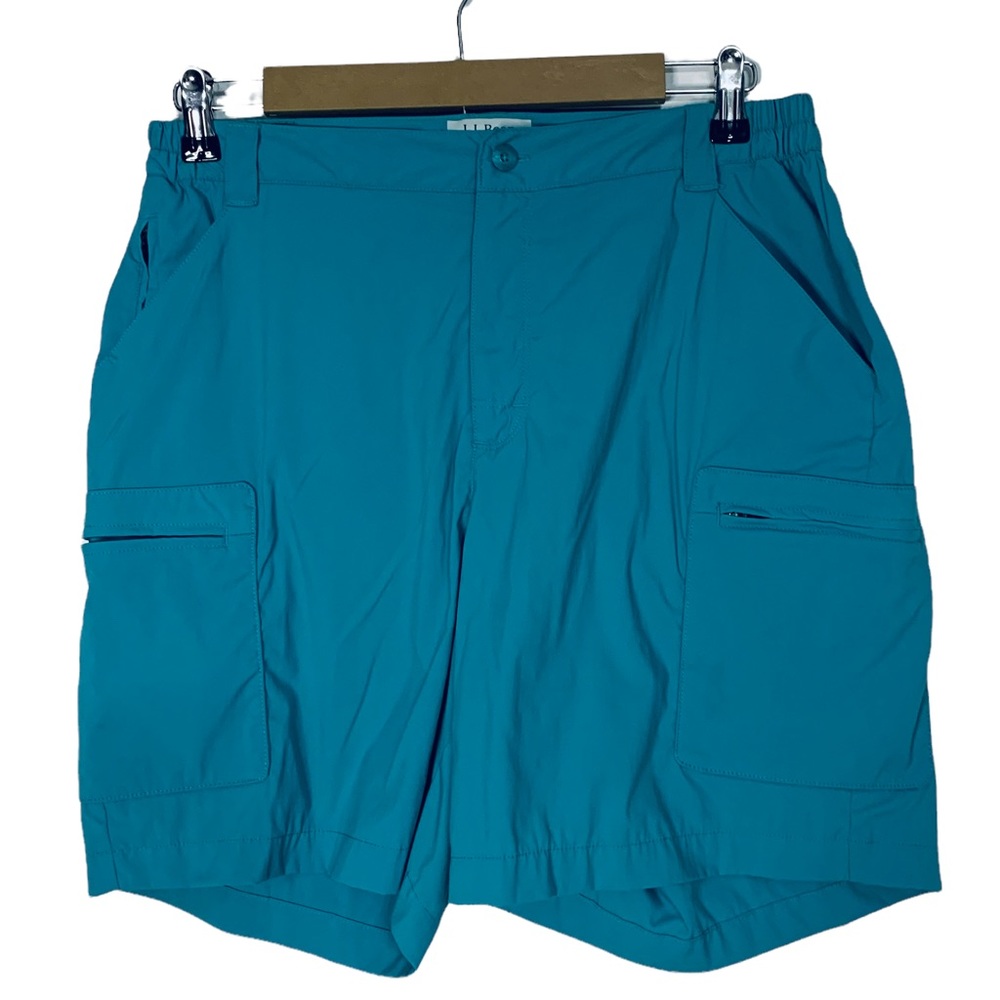 LL Bean Men's Nylon/Spandex Blend Elastic Waist Performance Shorts Blue Medium